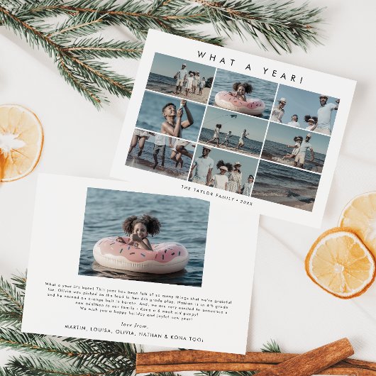 Chic What A Year Photo Collage Kerstmis Feestdagenkaart