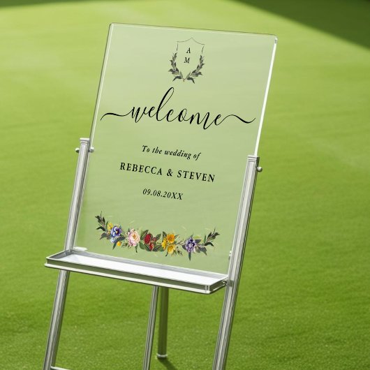 Chic Whimsical Bloemen monogram bruiloft Acryl Bord