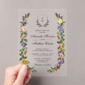 Chic Whimsical Bloemen monogram bruiloft Acryl Uitnodigingen (Insitu (Draagbaar))