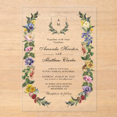 Chic Whimsical Bloemen monogram bruiloft Acryl Uitnodigingen (Voorkant)