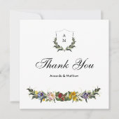 Chic Whimsical Bloemen monogram bruiloft Bedankkaart (Voorkant)