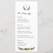 Chic Whimsical  Bloemen monogram bruiloft Menu (Voorkant)