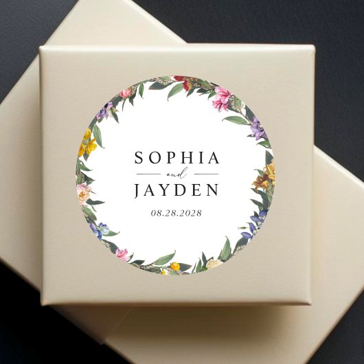 Chic Whimsical  Bloemen monogram bruiloft Ronde Sticker