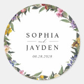 Chic Whimsical  Bloemen monogram bruiloft Ronde Sticker (Voorkant)