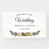 Chic Whimsical Bloemen monogram bruiloft Spandoek (Horizontaal)