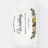 Chic Whimsical Bloemen monogram bruiloft Spandoek (Verticaal)