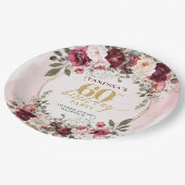 Chic Whimsical Boho Burgundy Eucalyptus Gold 60th Papieren Bordje (Gekanteld)