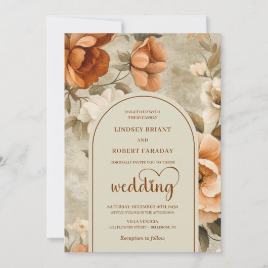 Chic Whimsical Boho Terracotta Beige Olive Wedding Kaart (Voorkant)