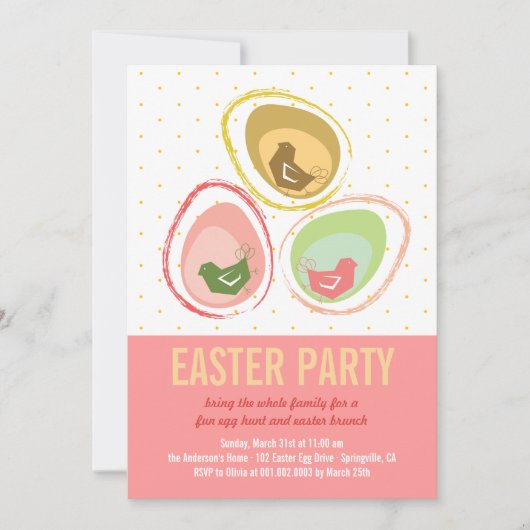 Chic Whimsical Chicken Easter Hunt Party Invite Kaart (Voorkant)