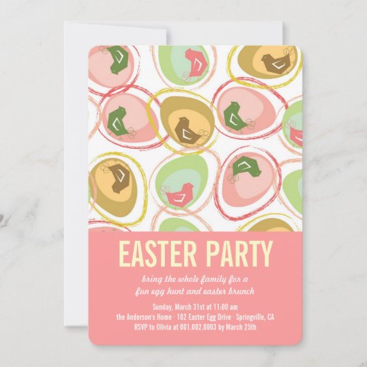 Chic Whimsical Chicken Easter Hunt Party Invite Kaart (Voorkant)