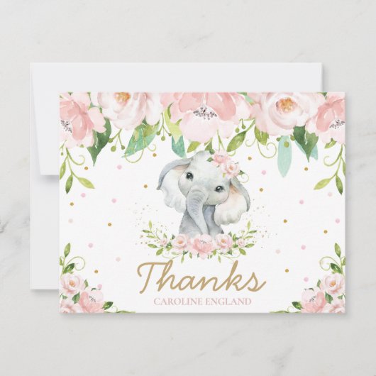 Chic Whimsical Cute Elephant Blush Pink Floral Notitiekaartje (Voorkant)