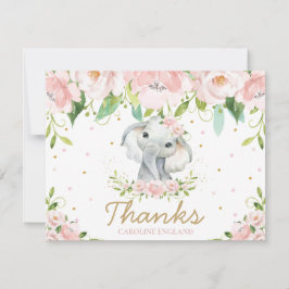 Chic Whimsical Cute Elephant Blush Pink Floral Notitiekaartje