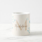 Chic Whimsical Elegant Blue Butterflies Monogram Koffiemok (Center)