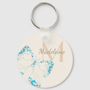Chic Whimsical Elegant Blue Butterfly Monogram Sleutelhanger