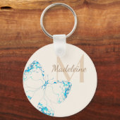 Chic Whimsical Elegant Blue Butterfly Monogram Sleutelhanger (Voorkant)