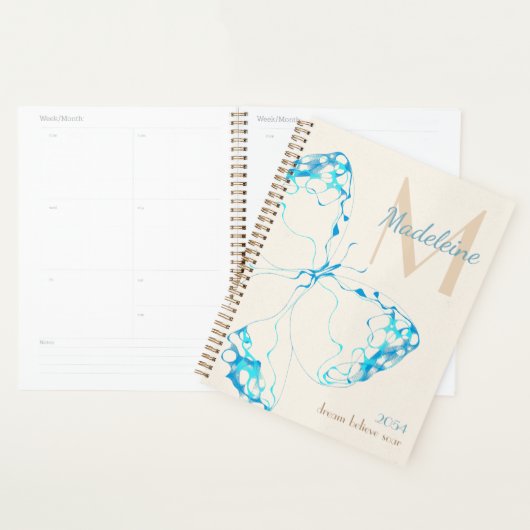 Chic Whimsical Elegant Butterfly Monogram Quote Planner (Display)