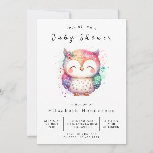 Chic Whimsical Owl Baby shower Kaart (Voorkant)