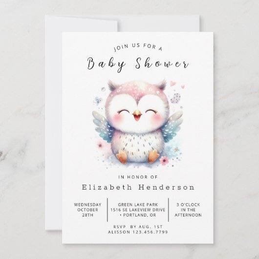Chic Whimsical Owl Baby shower Kaart (Voorkant)