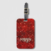 Chic whimsical red black glitter monogram bagagelabel (Voorkant (verticaal))