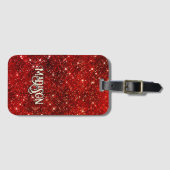 Chic whimsical red black glitter monogram bagagelabel (Voorkant (horizontaal))