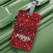 Chic whimsical red black glitter monogram bagagelabel