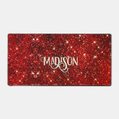 Chic whimsical red black glitter monogram bureaumat (Voorkant)