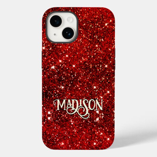Chic whimsical red black glitter monogram Case-Mate iPhone case (Achterkant)