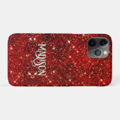 Chic whimsical red black glitter monogram Case-Mate iPhone case (Achterkant (horizontaal))