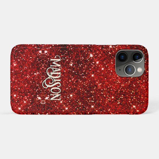 Chic whimsical red black glitter monogram Case-Mate iPhone case (Achterkant (horizontaal))