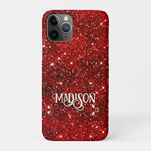 Chic whimsical red black glitter monogram Case-Mate iPhone case (Achterkant)