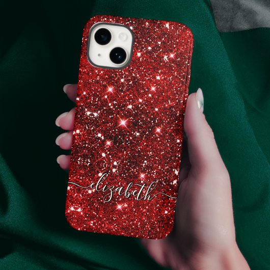Chic whimsical red black glitter monogram Case-Mate iPhone case