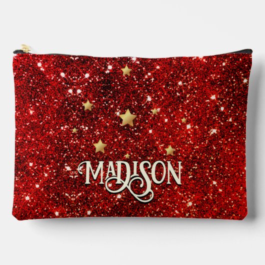 Chic whimsical red black glitter monogram etui (Voorkant)