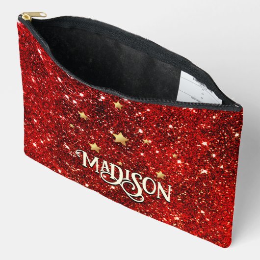 Chic whimsical red black glitter monogram etui (Open)