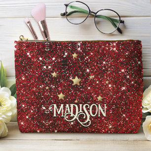 Chic whimsical red black glitter monogram etui