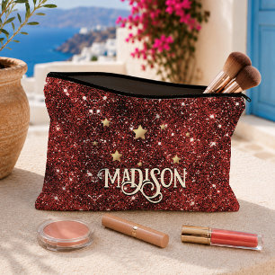 Chic whimsical red black glitter monogram etui