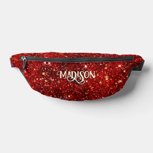 Chic whimsical red black glitter monogram heuptasje (Liggend)