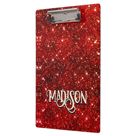 Chic whimsical red black glitter monogram klembord (Links)