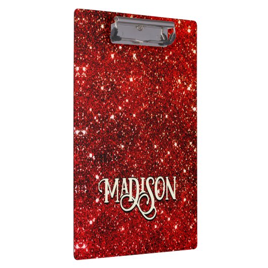 Chic whimsical red black glitter monogram klembord (Rechts)