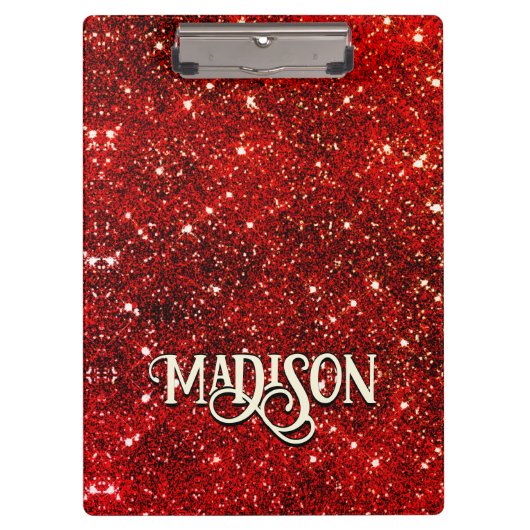 Chic whimsical red black glitter monogram klembord (Voorkant)