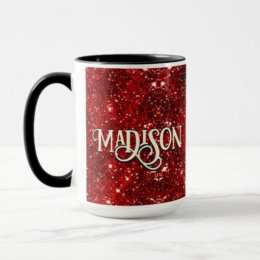 Chic whimsical red black glitter monogram mok (Links)