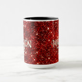 Chic whimsical red black glitter monogram mok (Midden)