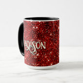 Chic whimsical red black glitter monogram mok (Voorkant links)