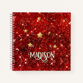 Chic whimsical red black glitter monogram notitieboek (Voorkant)