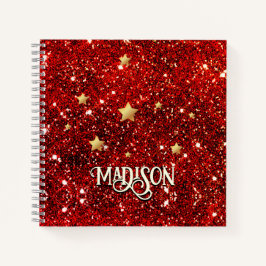 Chic whimsical red black glitter monogram notitieboek