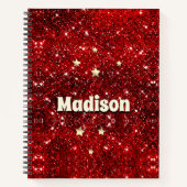 Chic whimsical red black glitter monogram notitieboek (Voorkant)