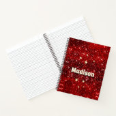 Chic whimsical red black glitter monogram notitieboek (Binnen)