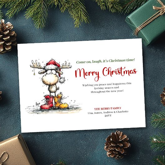 Chic Whimsical Reindeer Holiday Greeting Card Feestdagenkaart