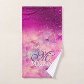 Chic whimsical roze fuchsia ombre glitter monogram bad handdoek (Handdoek)