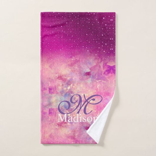Chic whimsical roze fuchsia ombre glitter monogram bad handdoek (Handdoek)