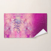 Chic whimsical roze fuchsia ombre glitter monogram bad handdoek (Handdoek)